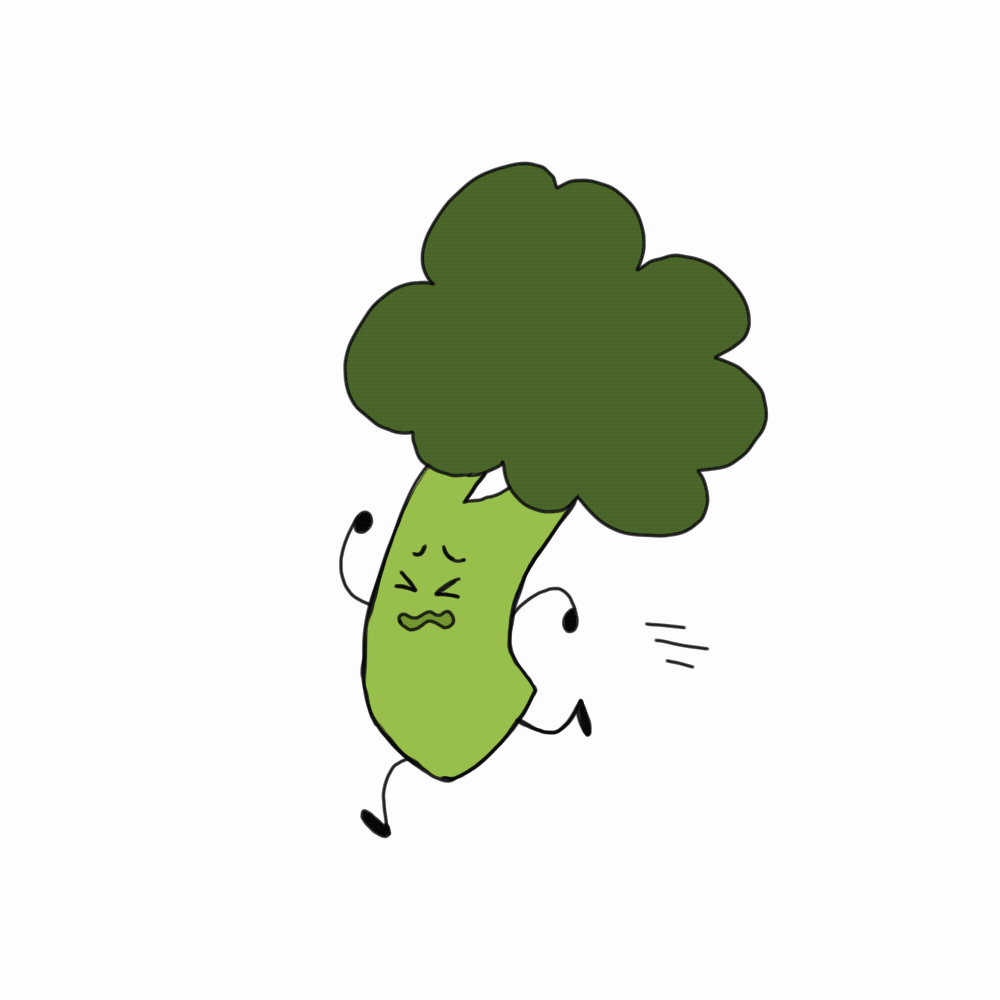 animated gif of broccoli character running in fear