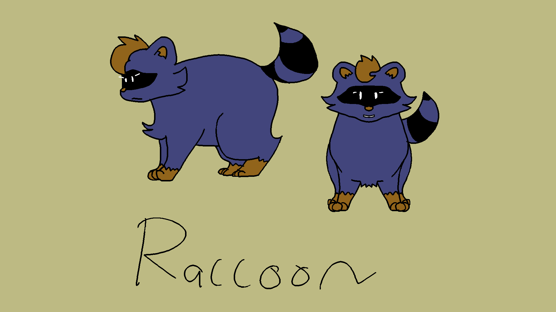 Blue raccoon with black stripes and brown hair