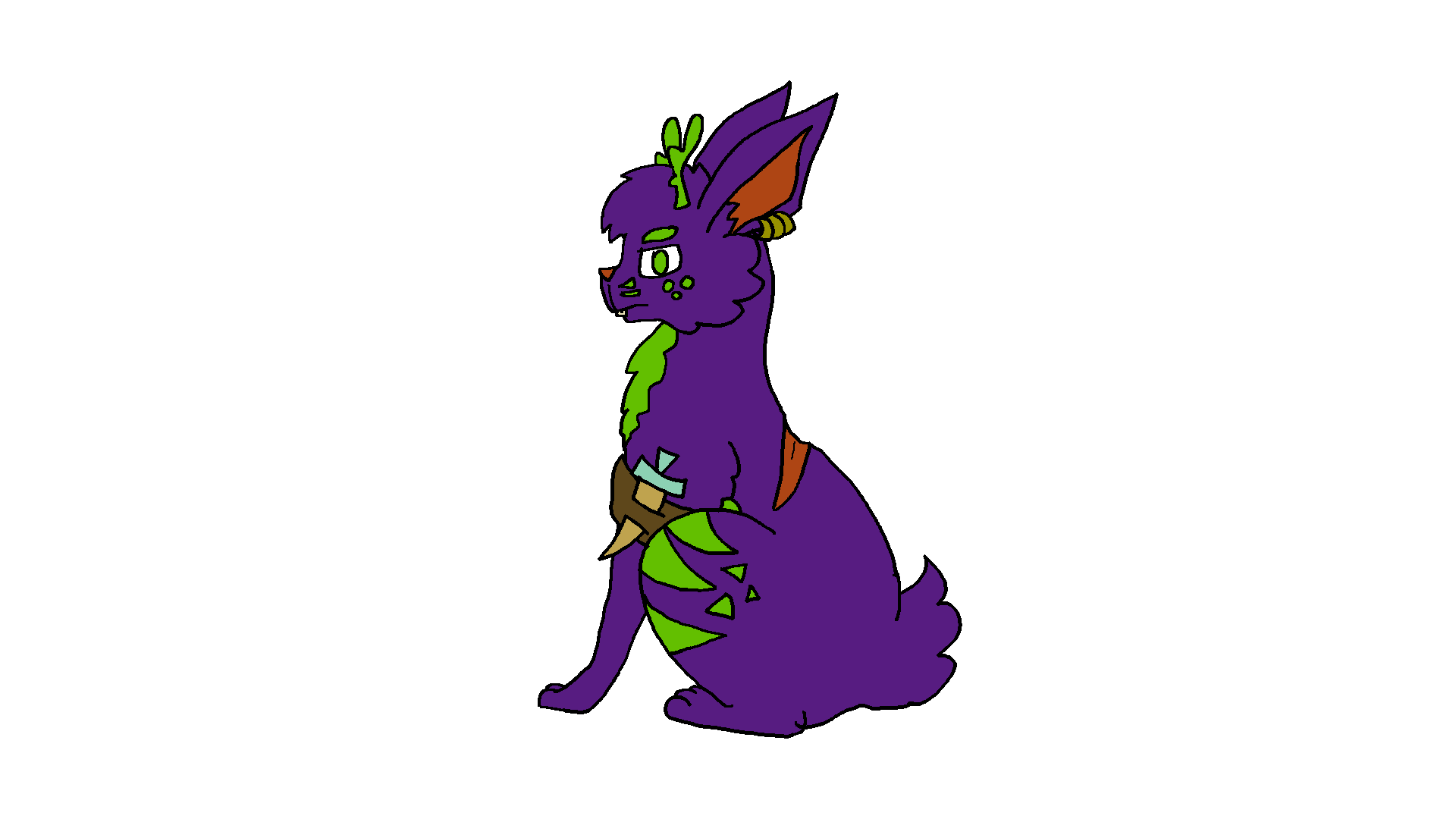 Purple jackalope with bright green antlers