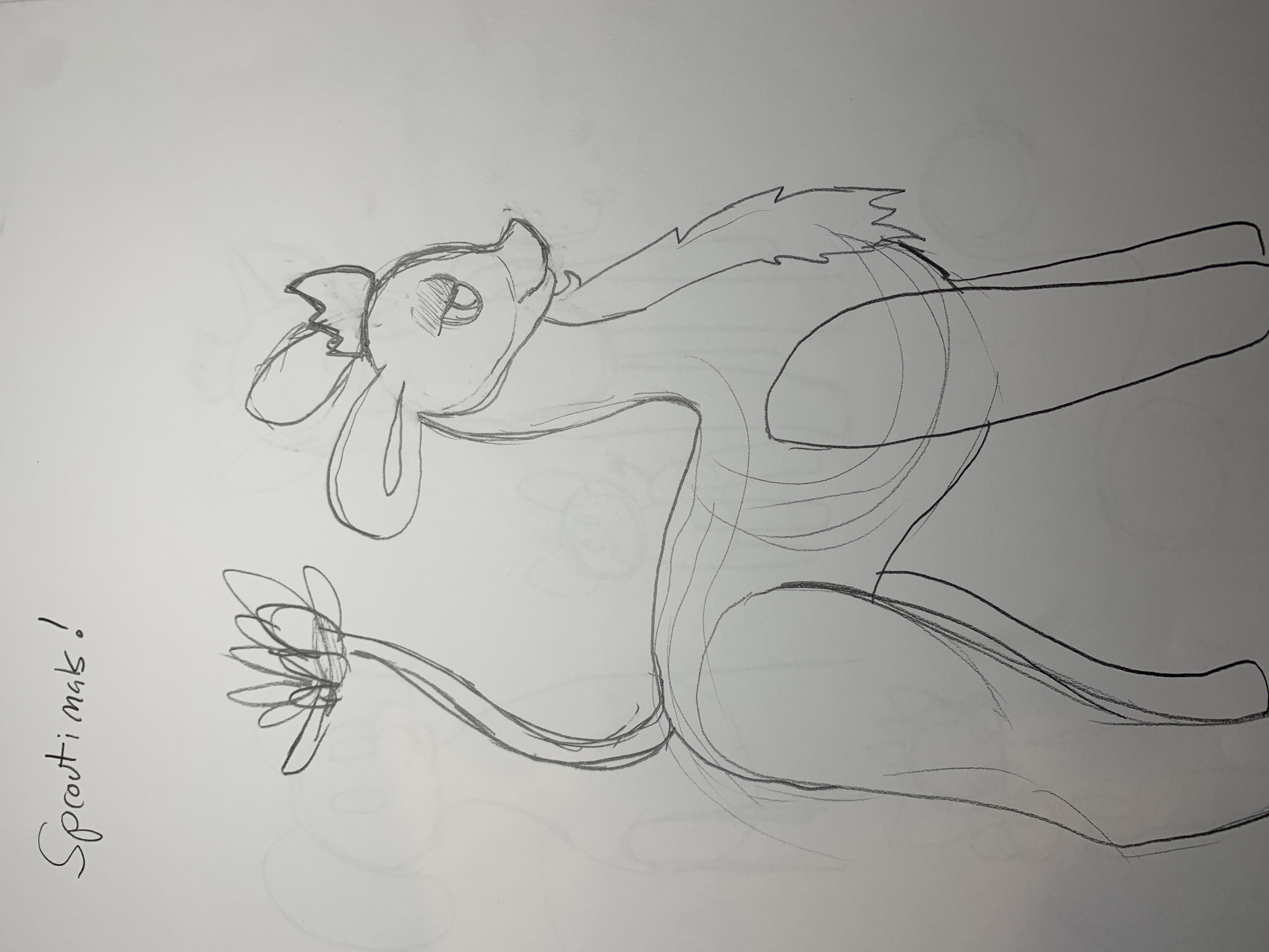 Pencil sketch of a Sproutie wearing a crown